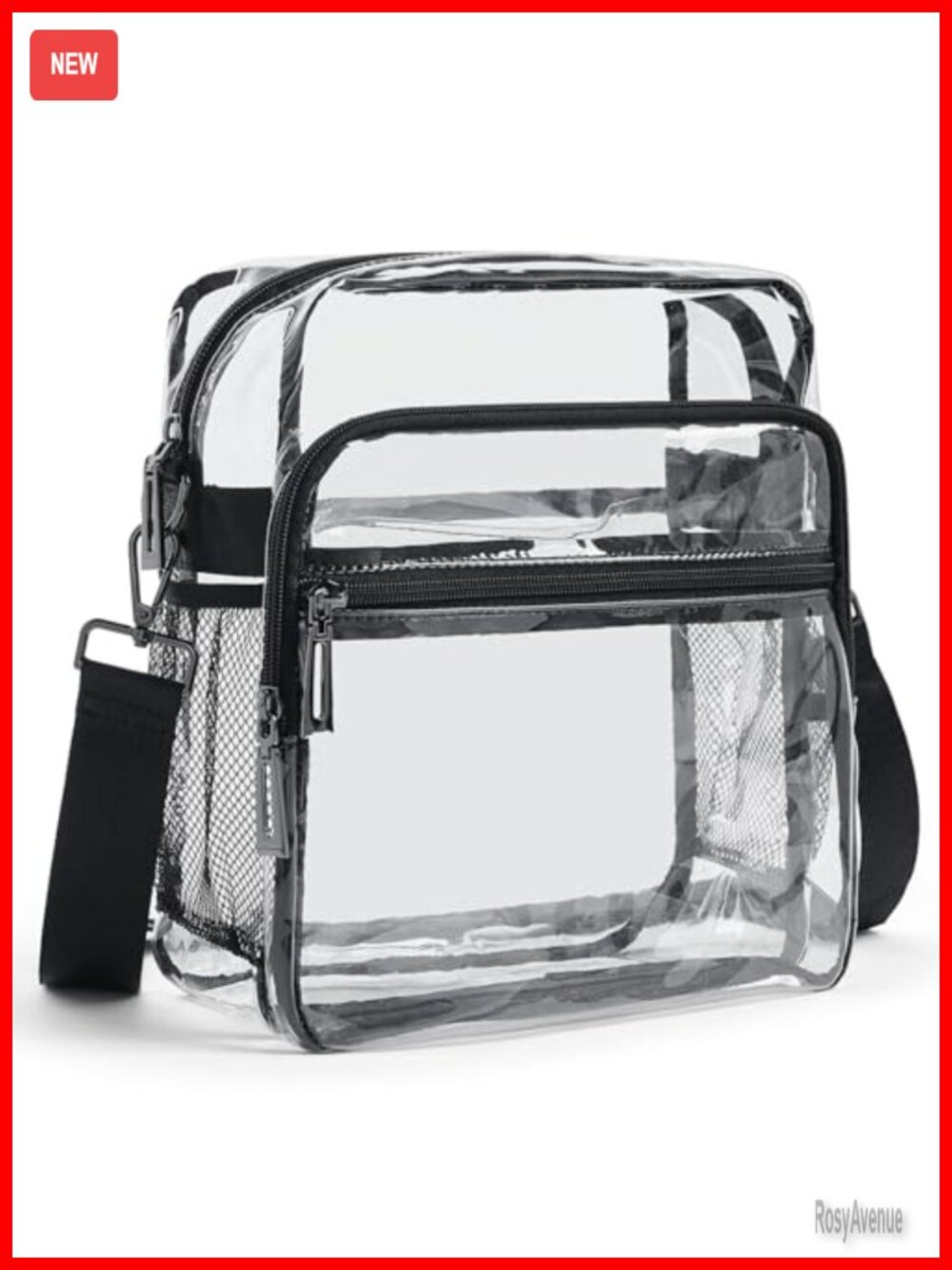 Clear Stadium Approved Crossbody Tote with 3 Zipper Pockets